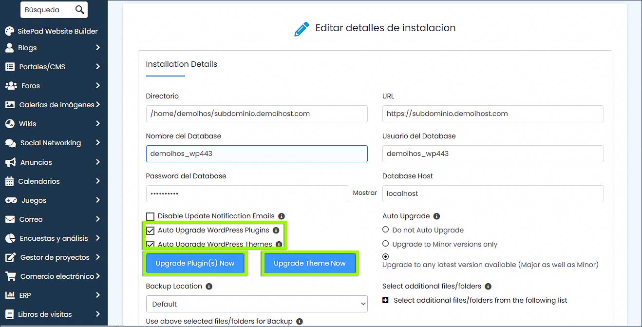 Configuración de actualización de plugins