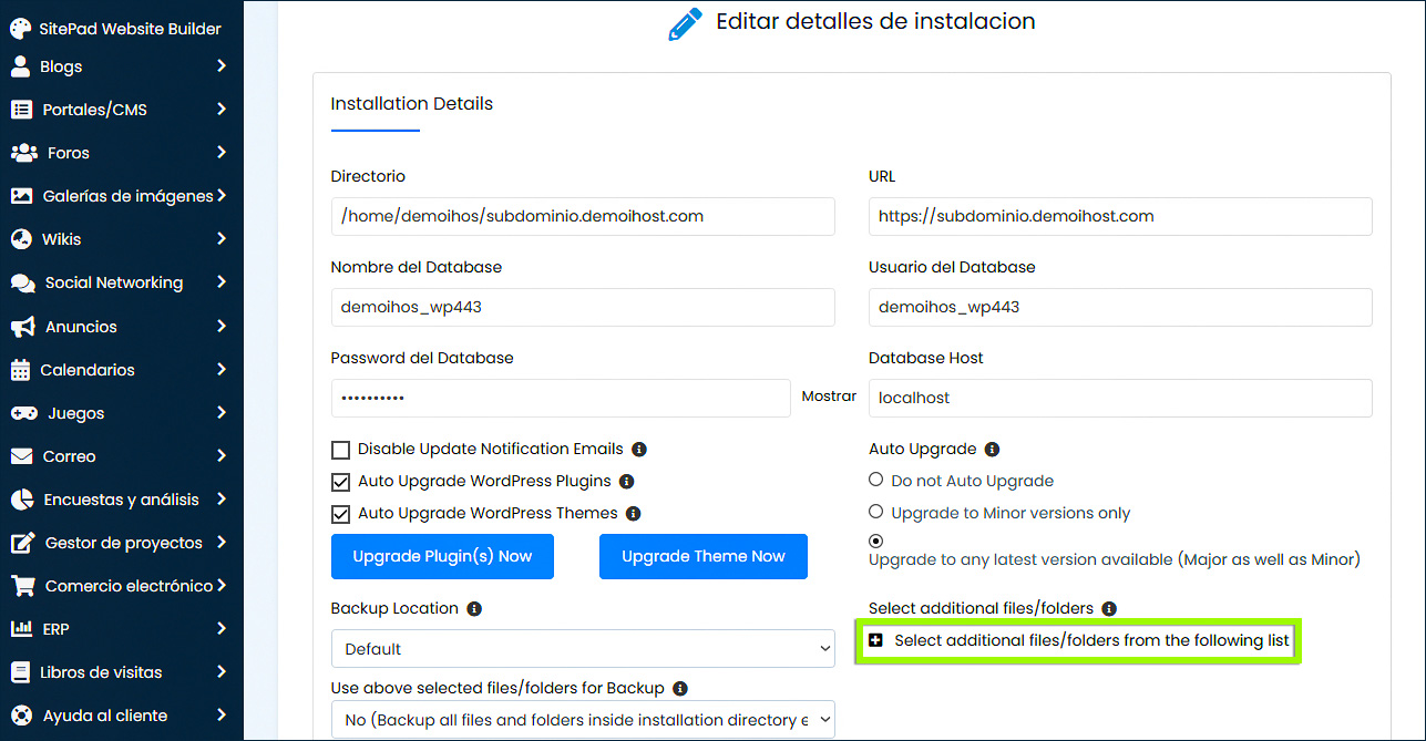 Seleccionar archivos adicionales