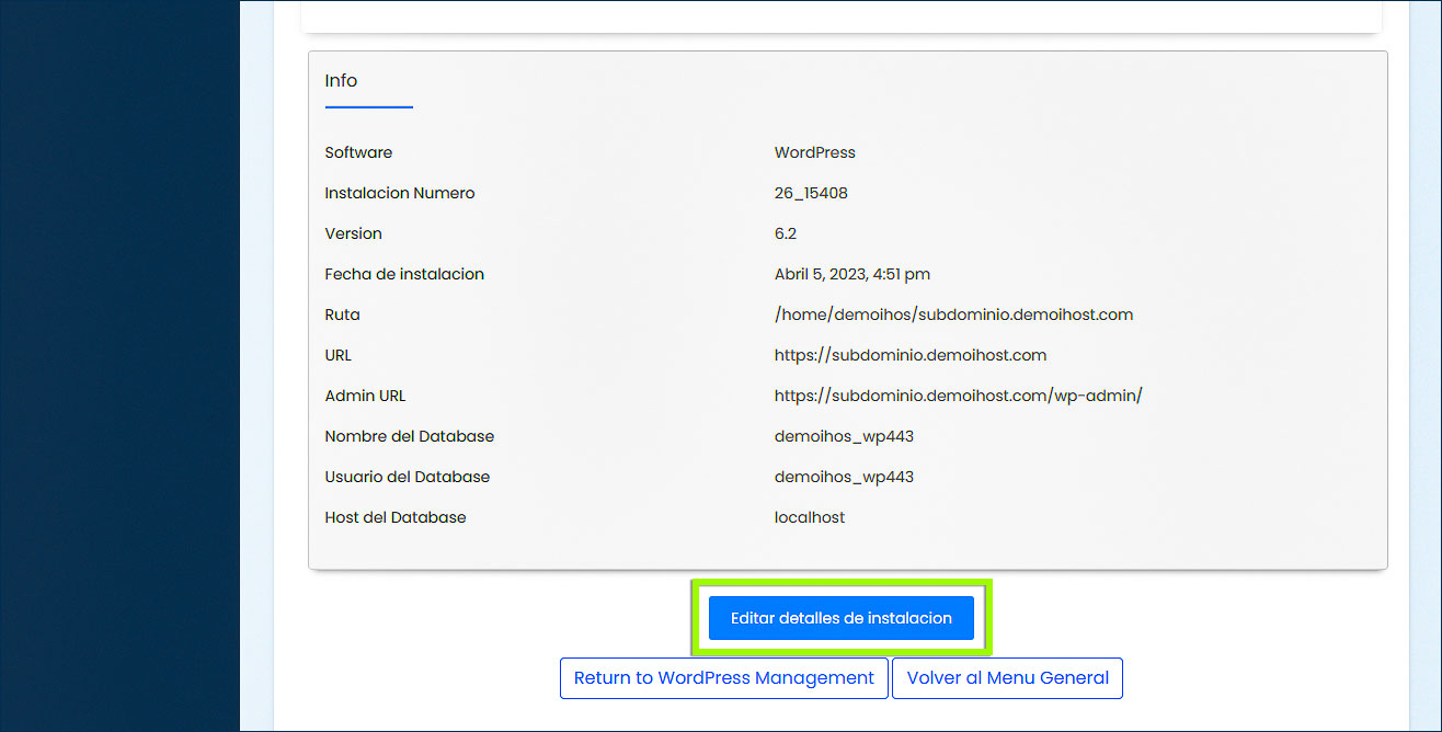 Editar detalles de instalación