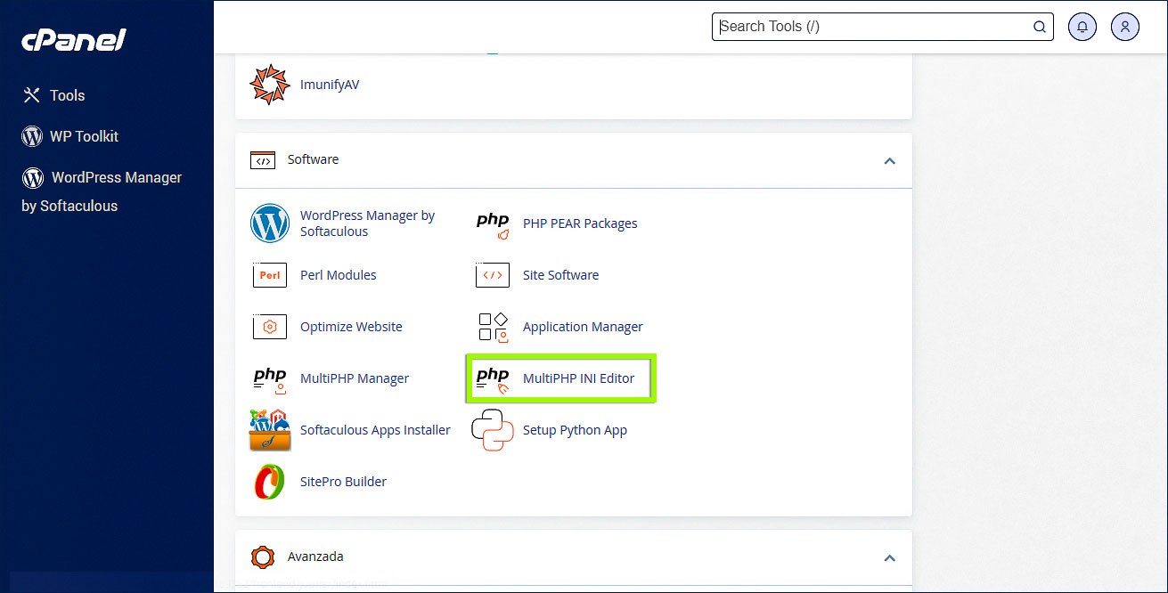 Editor INI de MultiPHP Cpanel