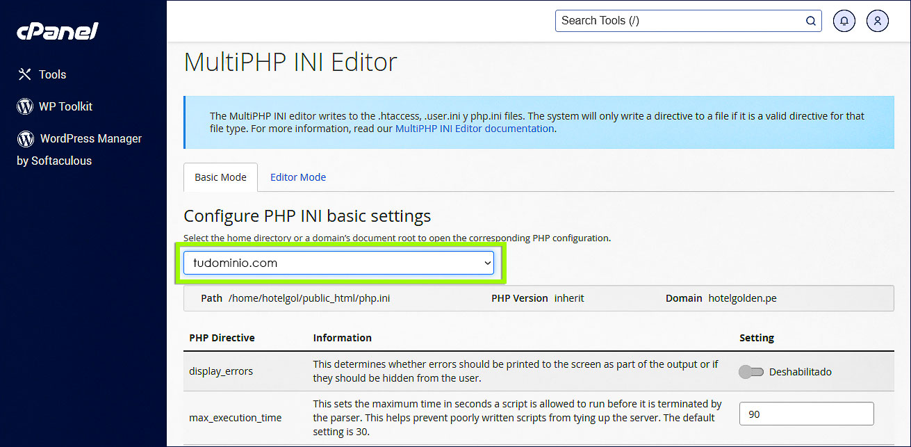 Editor INI de MultiPHP Select a location