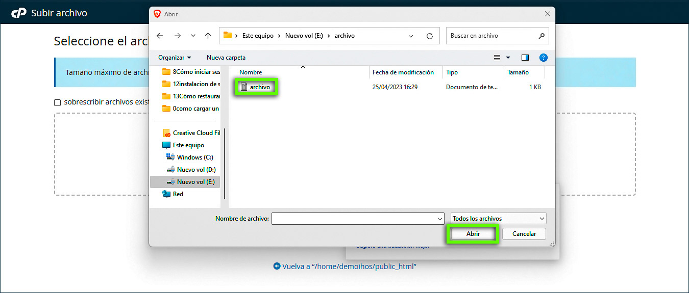 Seleccionar un archivo_Administrador de archivos 