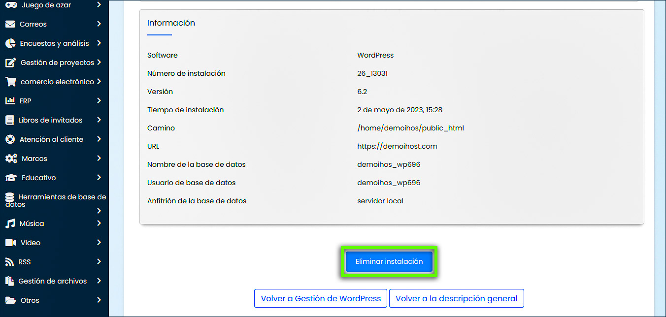 cPanel - Softaculous - Quitar instalación