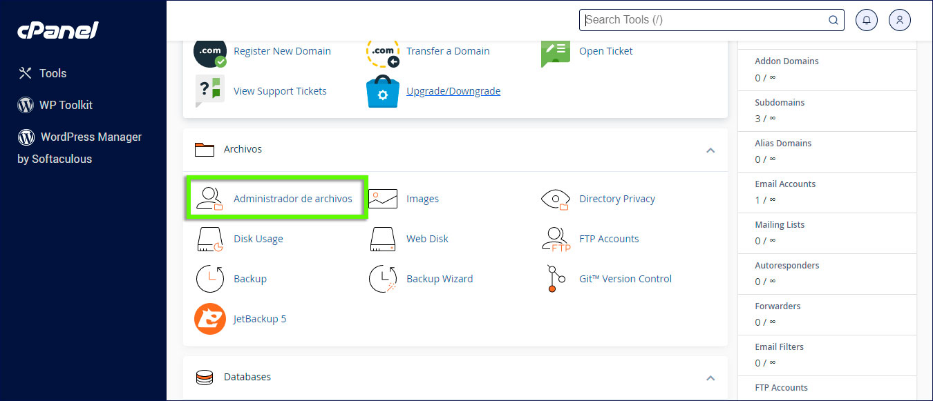 Administrador de archivos Hostgator Cpanel