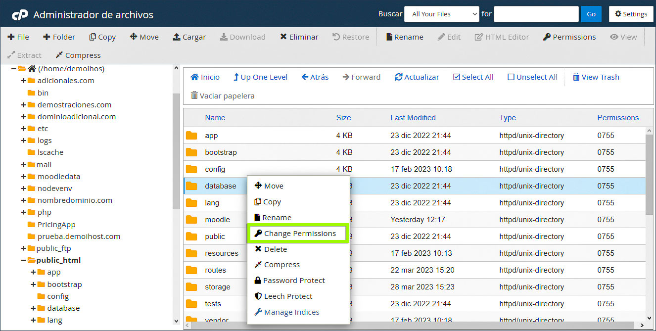 Permisos de archivo de cambio de cPanel de HostGator