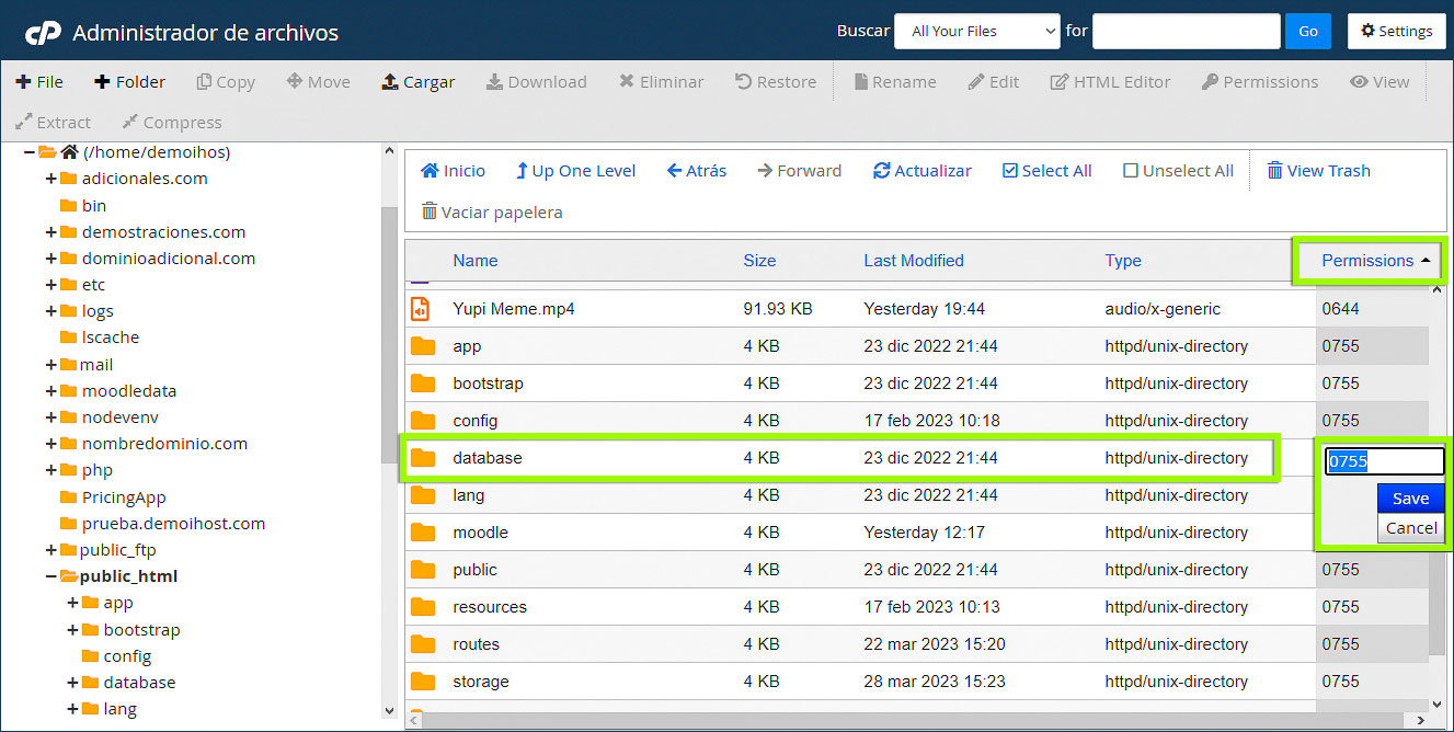 Permisos de archivo de cambio de cPanel de HostGator