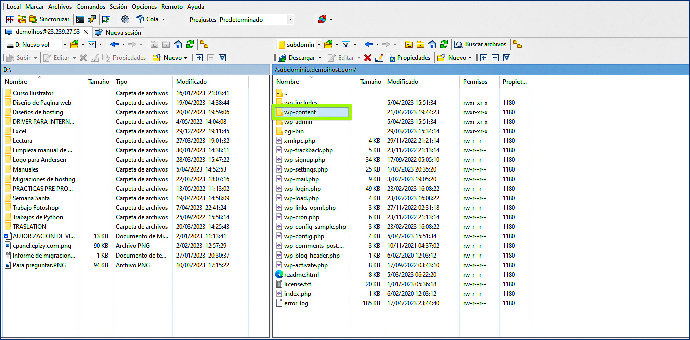 Cambiar permisos desde FTP