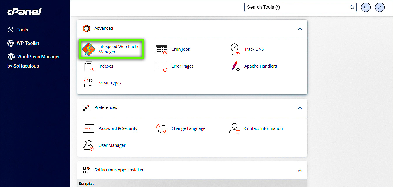 LiteSpeed web cache manager CPanel
