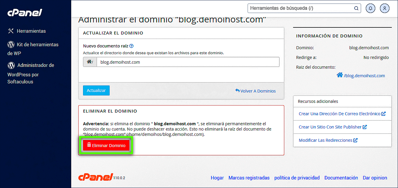 cPanel - Eliminar subdominios