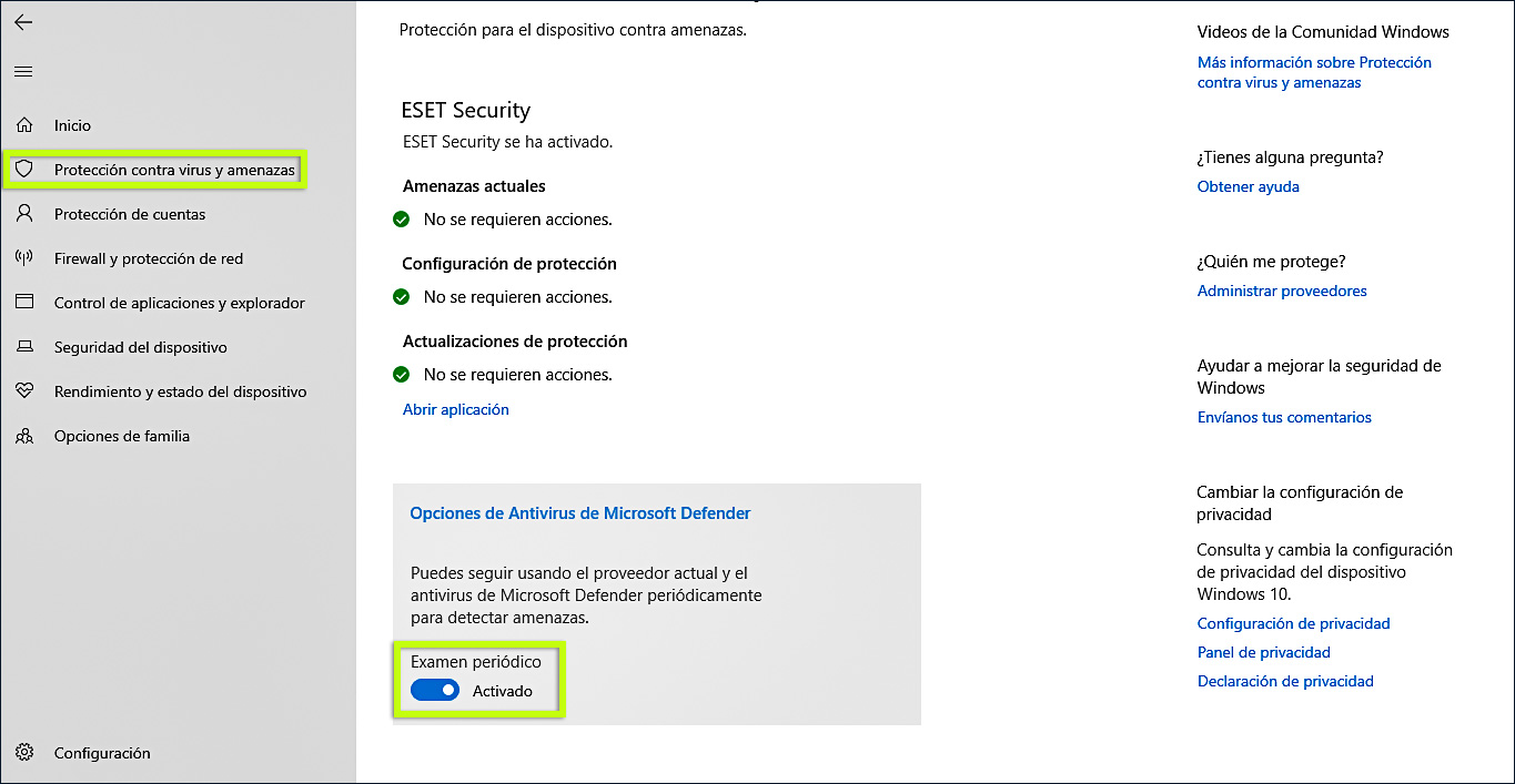Opciones de antivirus