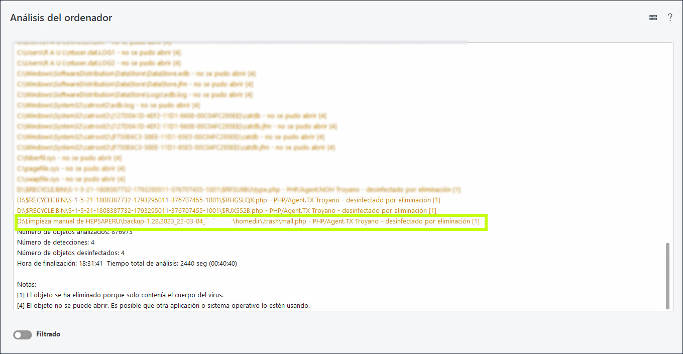Resultado de examen de virus