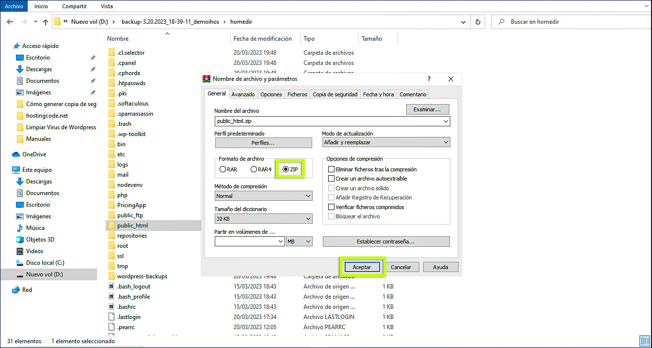 Comprimir public_html
