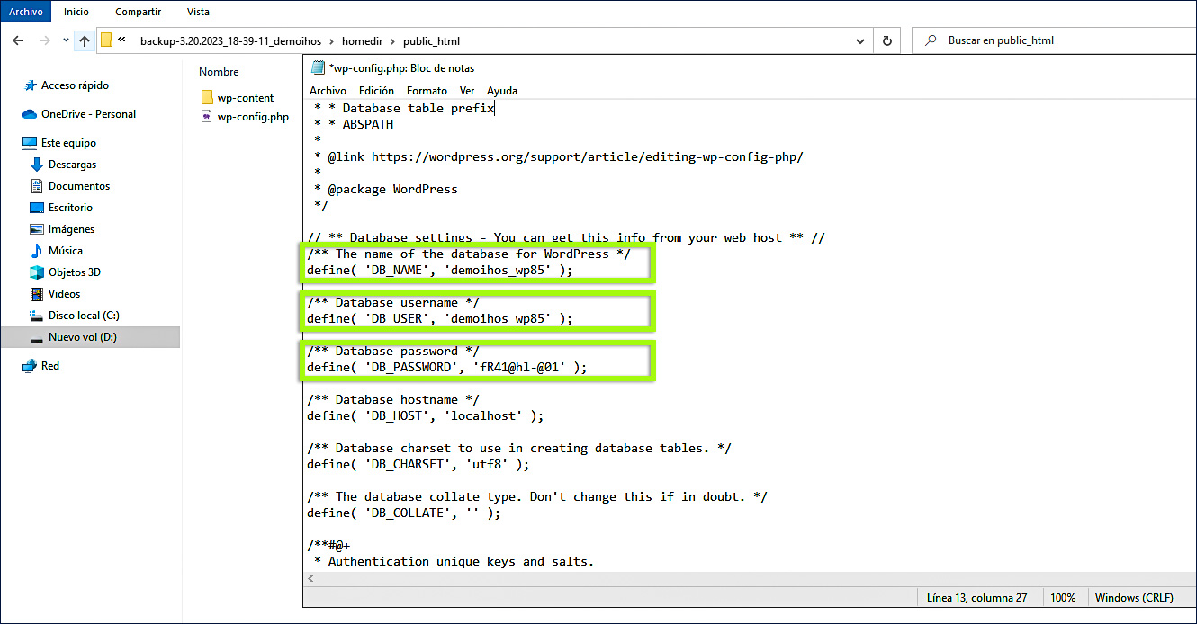 Nombre de la base de datos