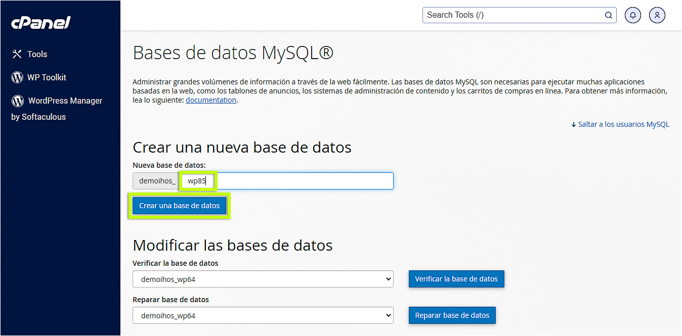 Creación de base de datos