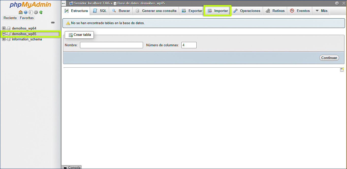Importar la base de datos