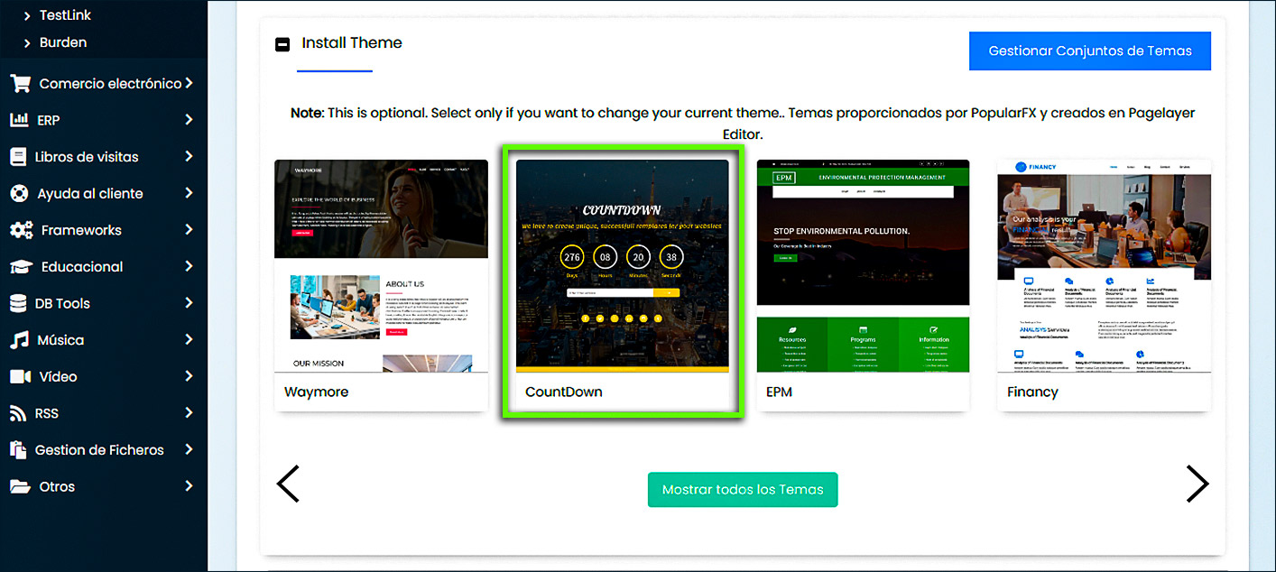 Menú del lado izquierdo de cPanel - Software