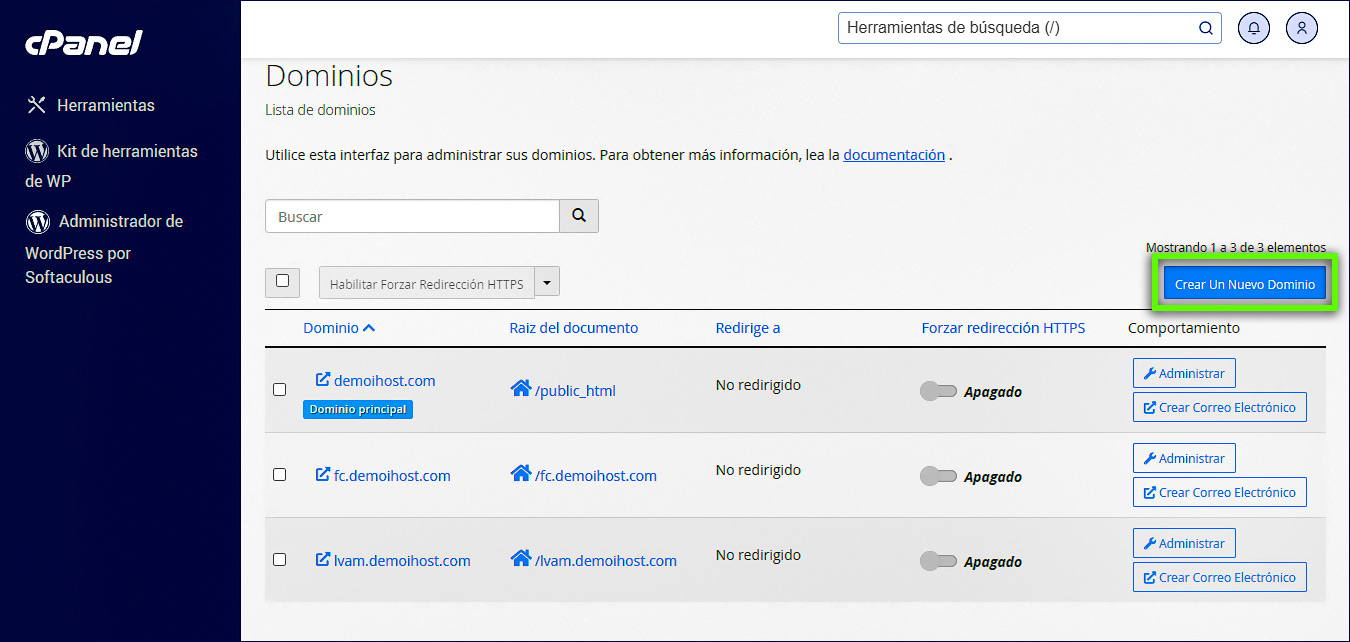 Nuevo dominio de alias