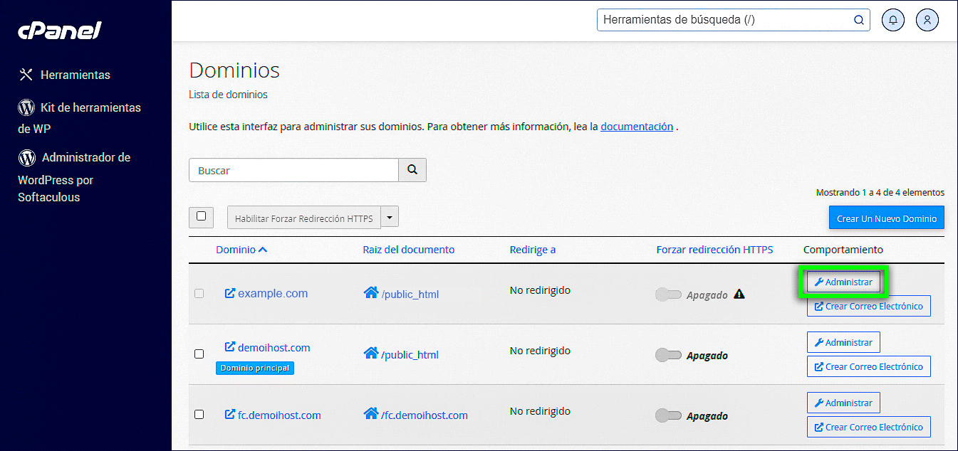 Eliminar dominio estacionario